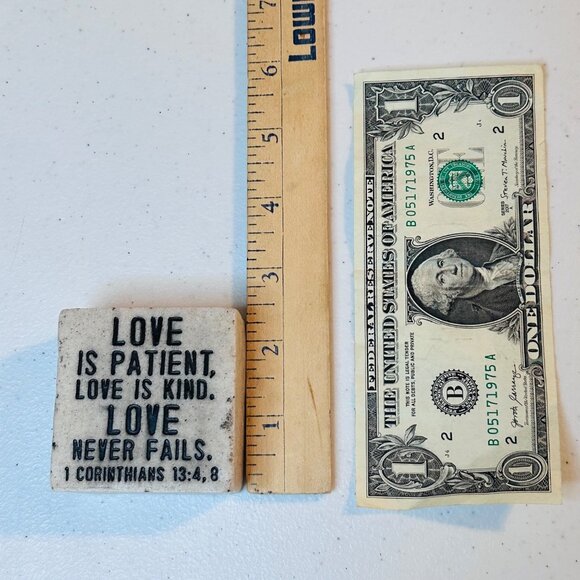 Valentines Day Love is Patient Stone Block Home Decor With 1 Corinthians 13:4, 8 - Picture 4 of 8